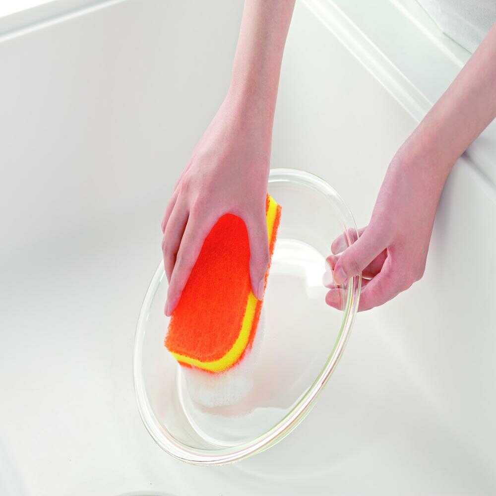 3M Scotch-Brite Antibacterial Urethane Sponge Scrubbers 3-Layer Leaf Shape SS72KE-2PW Orange 2-Pack