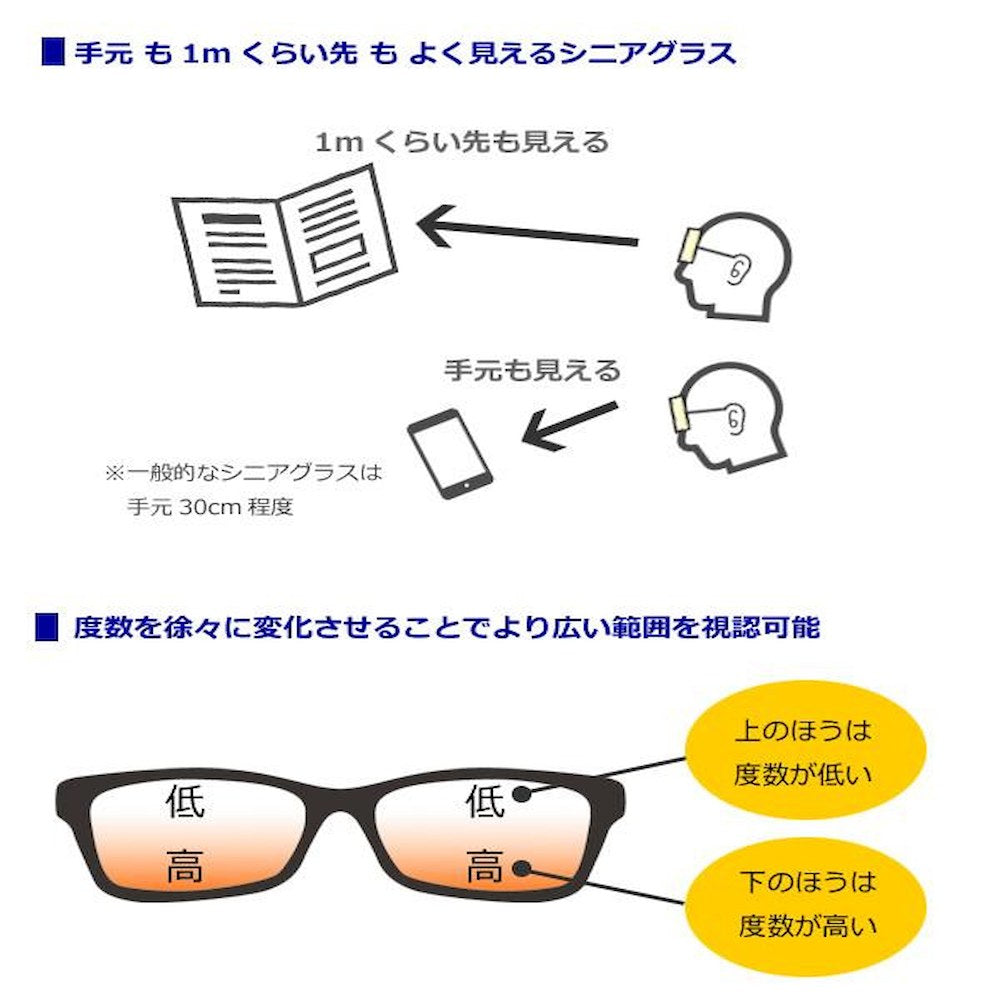 Blue Light Cut Function Mid-Range Progressive Senior Glasses PC Viewer +1.5