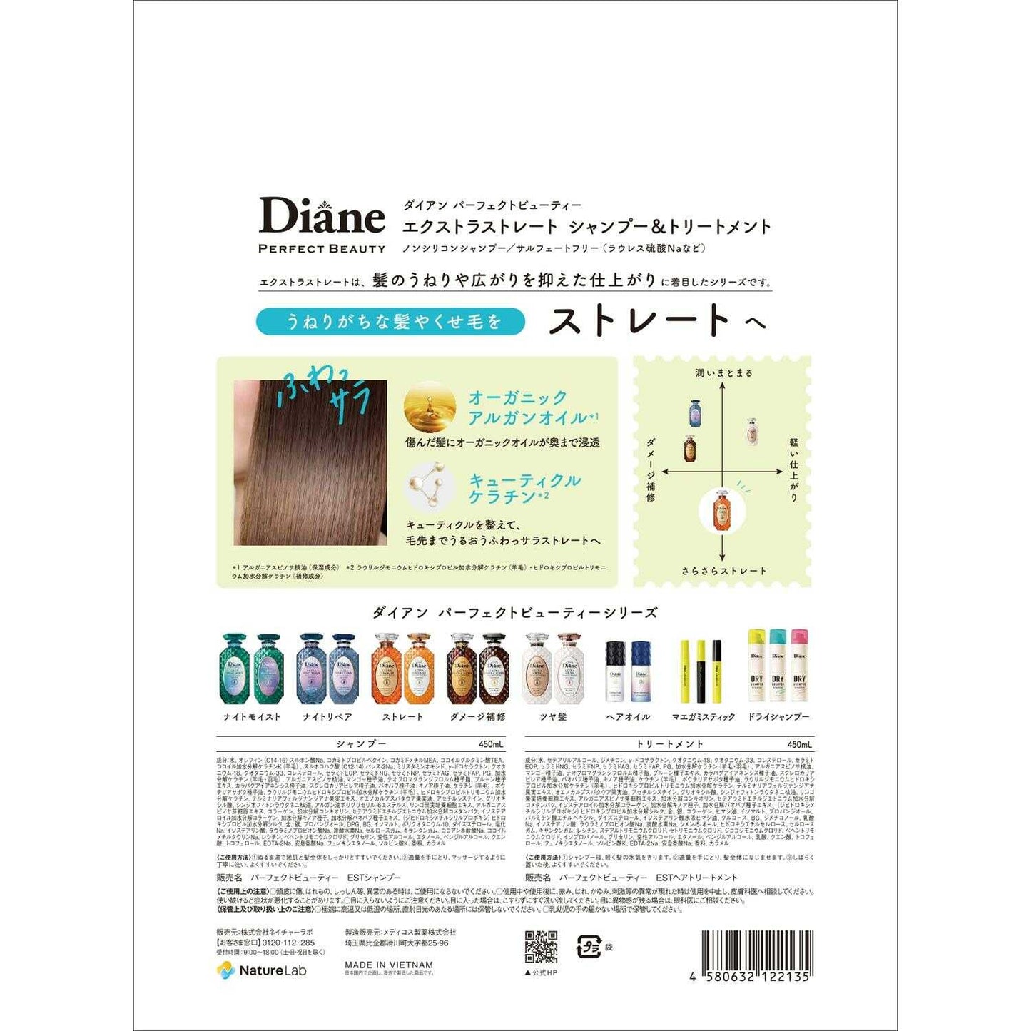 Diane Perfect Beauty Extra Straight Shampoo & Treatment 04 Set 450ml x 2