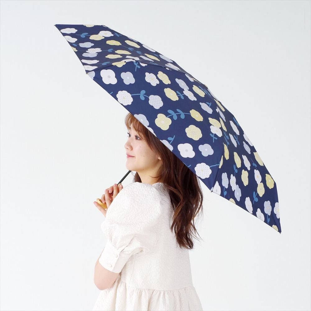 晴雨兼用 折傘 55cm エコルーペット フラワー17421NV 【直送品】 返品・キャンセル・他商品と同時購入は不可