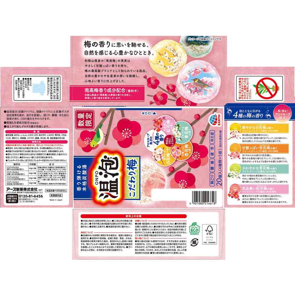 Earth Chemical Onsen Bubble Special Plum 20 Tablets