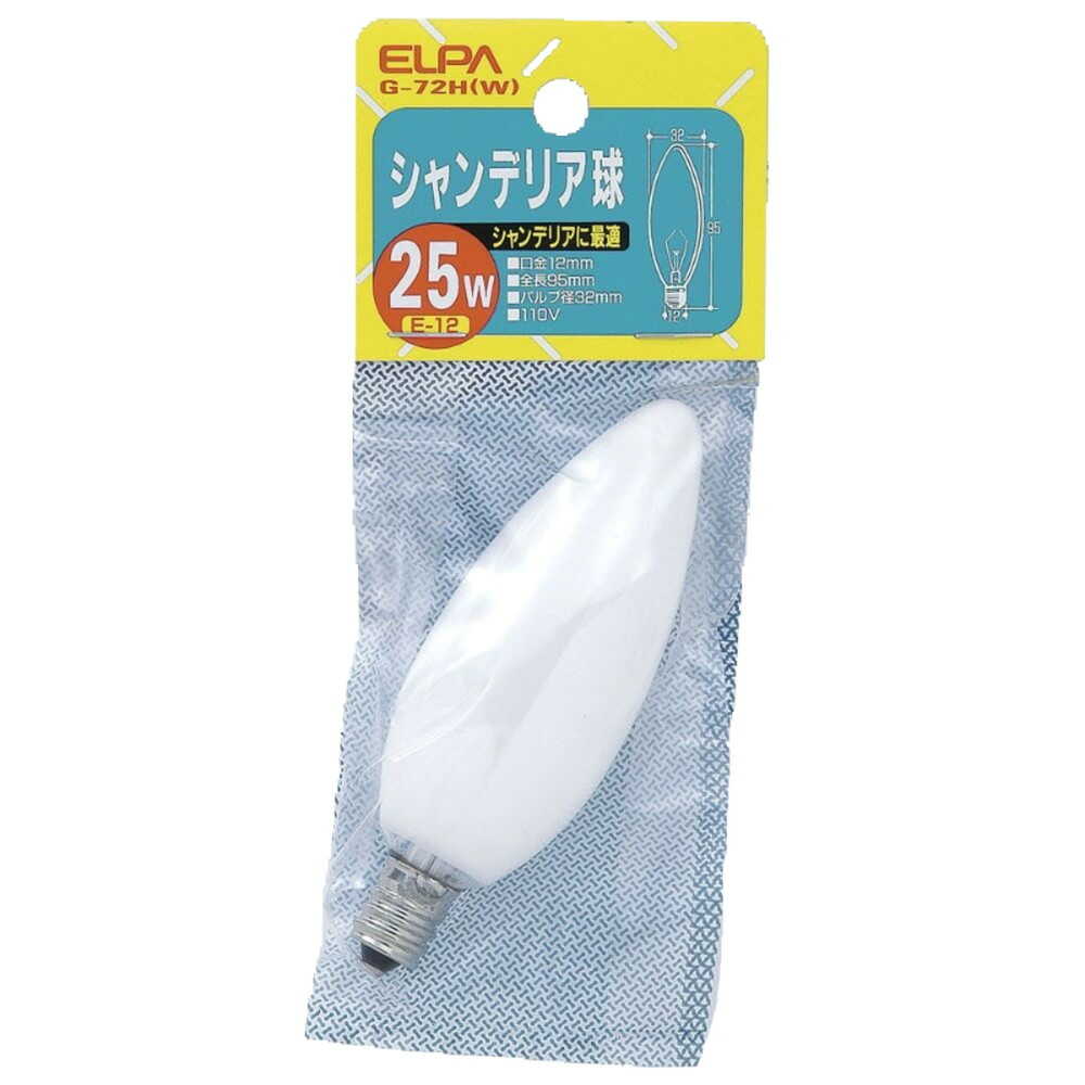 ELPA Chandelier Bulb Incandescent E12 25W G-72H (W)