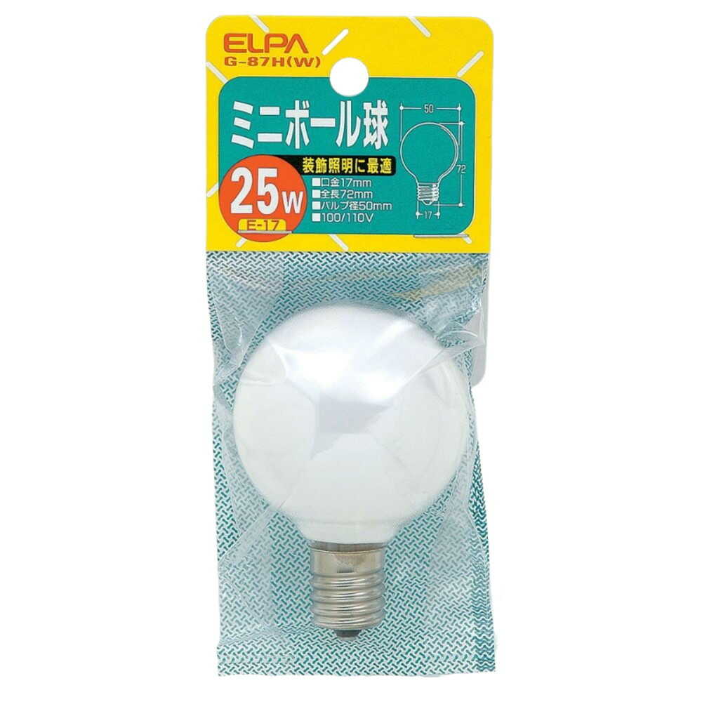 ELPA Mini Ball Bulb Incandescent E17 25W G-87H (W)