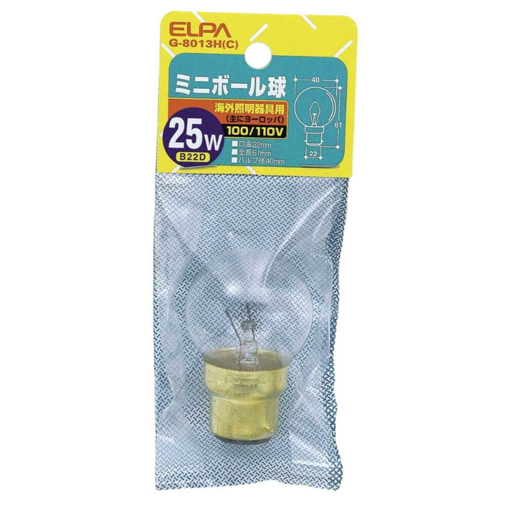 ELPA Mini Ball Bulb Incandescent for Overseas Lighting B22D 25W G-8013H(C)