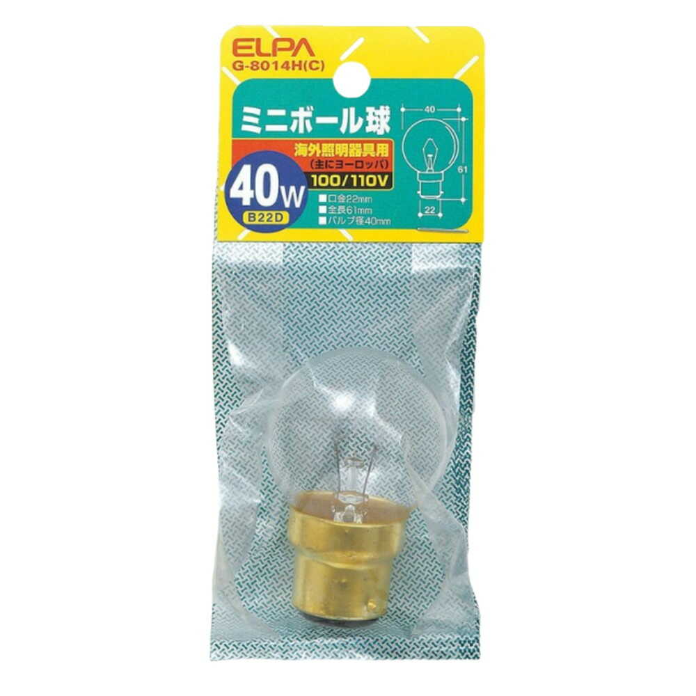 ELPA Mini Ball Bulb Incandescent for Overseas Lighting B22D 40W G-8014H(C)