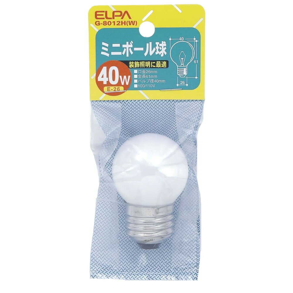 ELPA Mini Ball Bulb Incandescent E26 40W G-8012H(W)