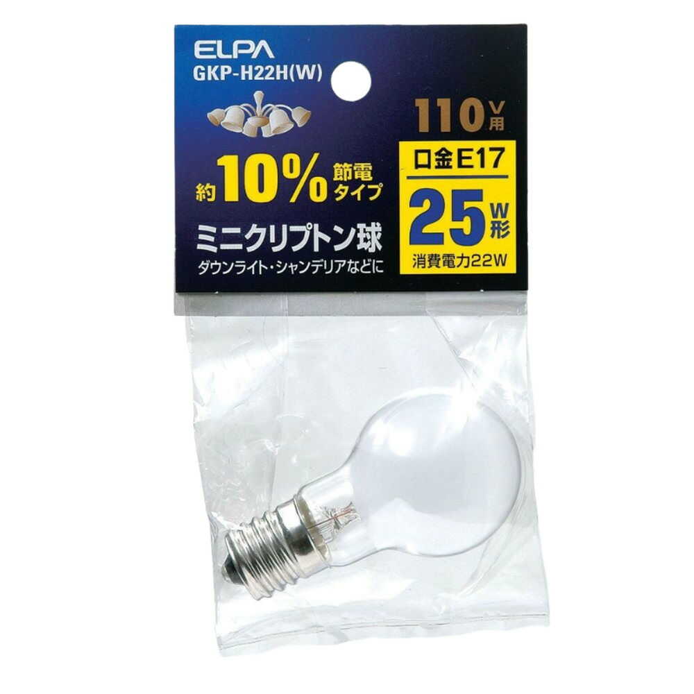 ELPA Mini Krypton Bulb Incandescent Bulb E17 25W Type GKP-H22H (W)