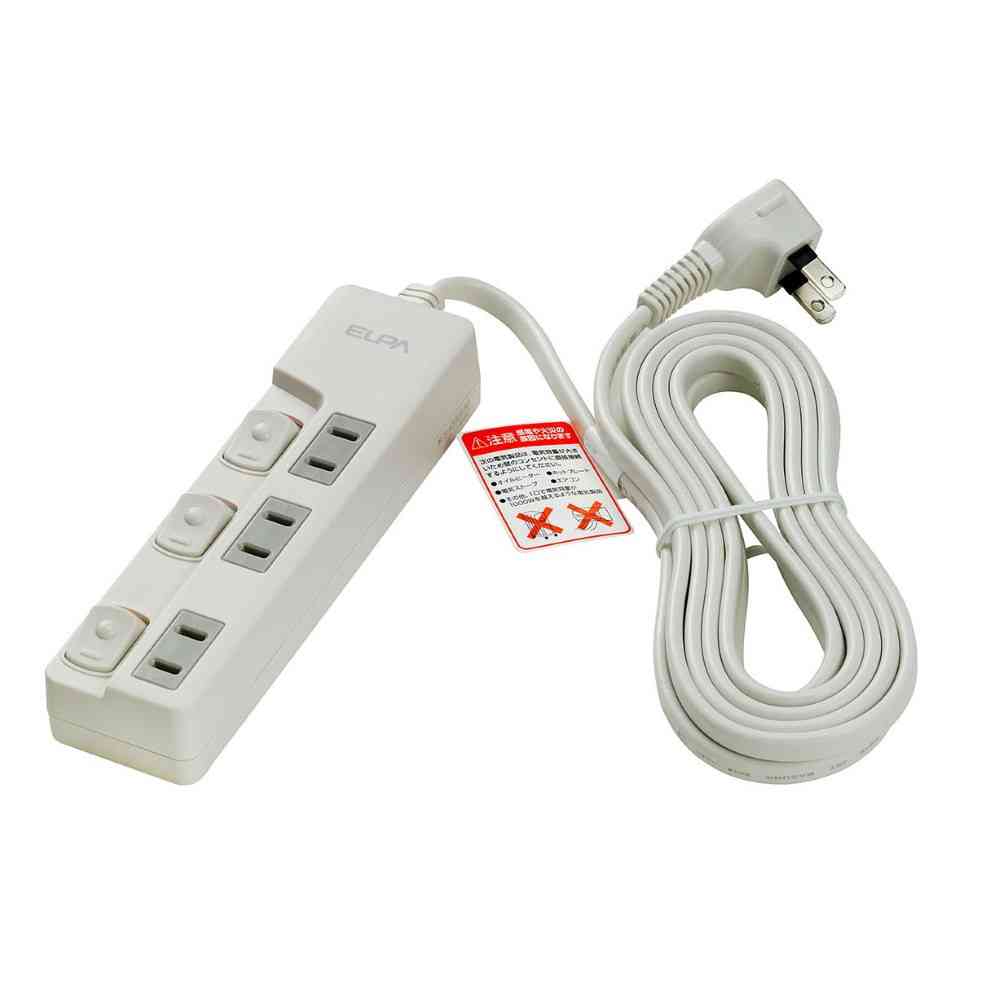 ELPA Lamp-Free Switch Power Strip 3 Outlets 3m WLS-U33EB White