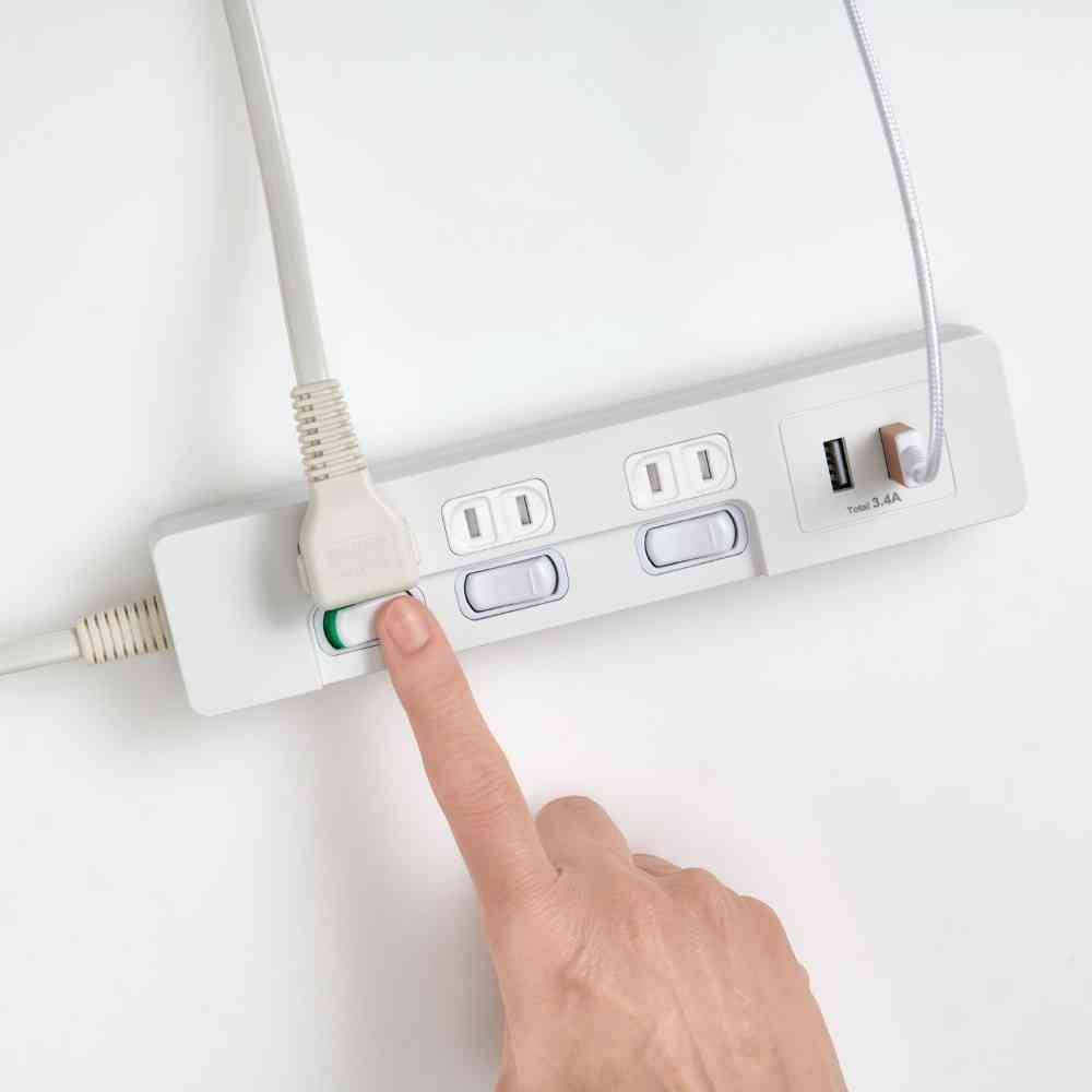 ELPA Lamp-Free Switch Power Strip 3 Outlets USB-A×2 2m White WLS-E3232UA