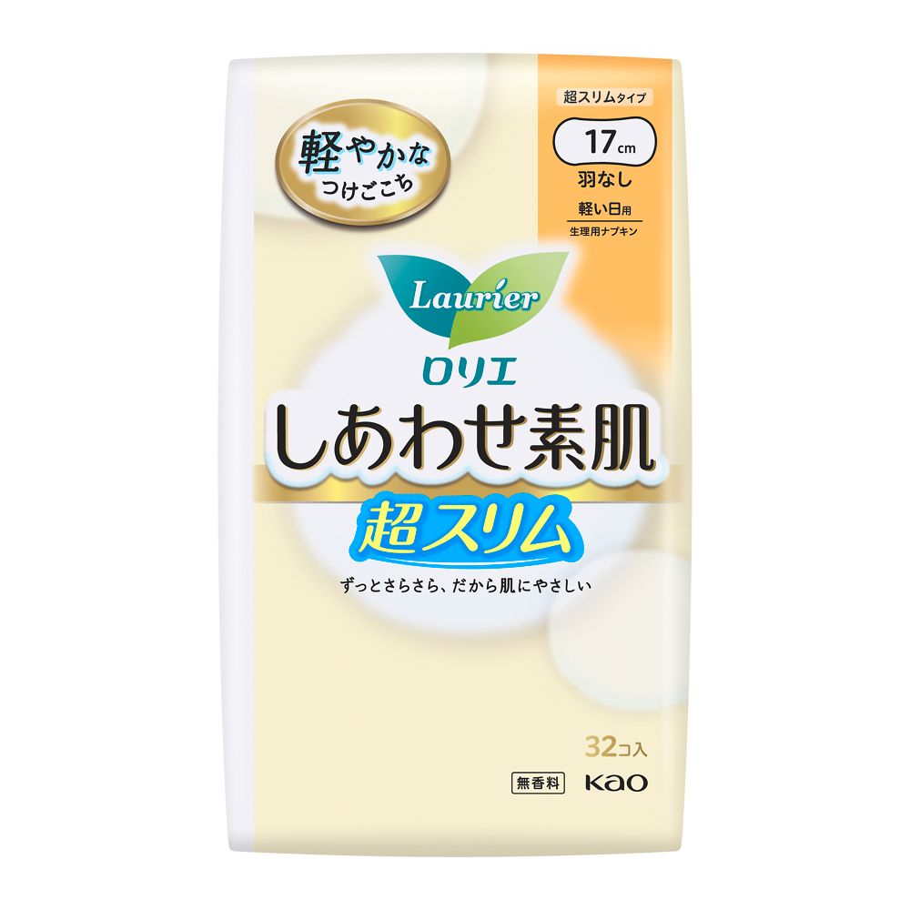 Kao Laurier Shiawase S肌 Ultra Slim Light Day Pads, Wingless, 32 Pieces