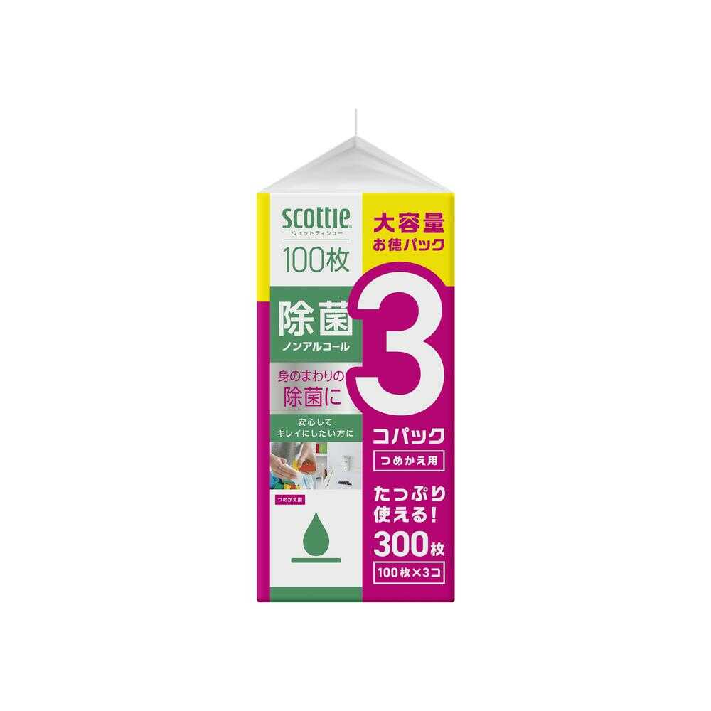 Krecia Scottie Wet Tissue Alcohol-Free Disinfectant Refill 100 Sheets x 3 Packs