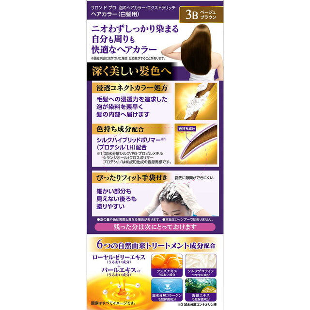 Salondopro Foam Hair Color Extra Rich (Gray Hair) 3B Beige Brown 1st Agent 50g, 2nd Agent 50g