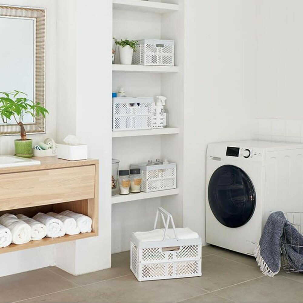 Tenma Folding Basket with Handle L White