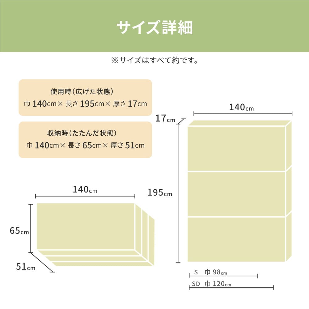 Foldable High-Resilience Mattress 17cm, Double