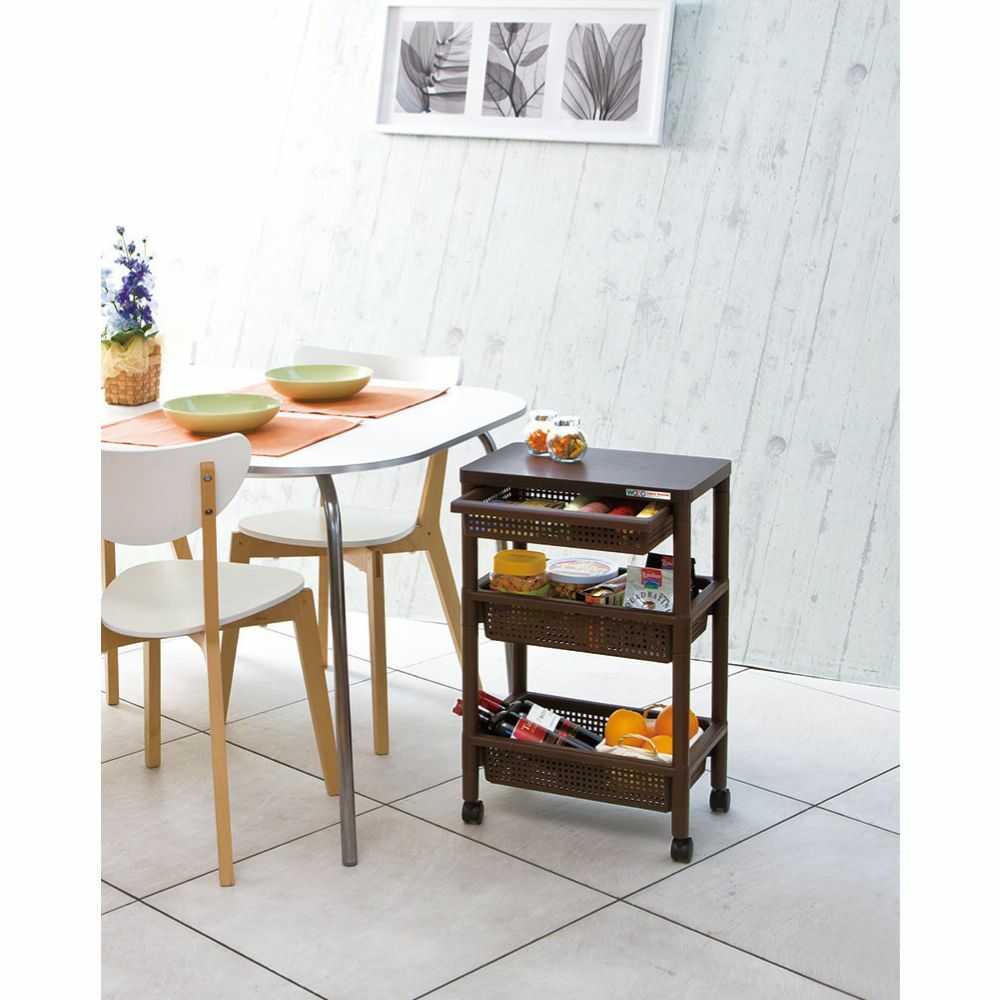 Fudou Giken Wood Table Wagon WTW3HS Brown