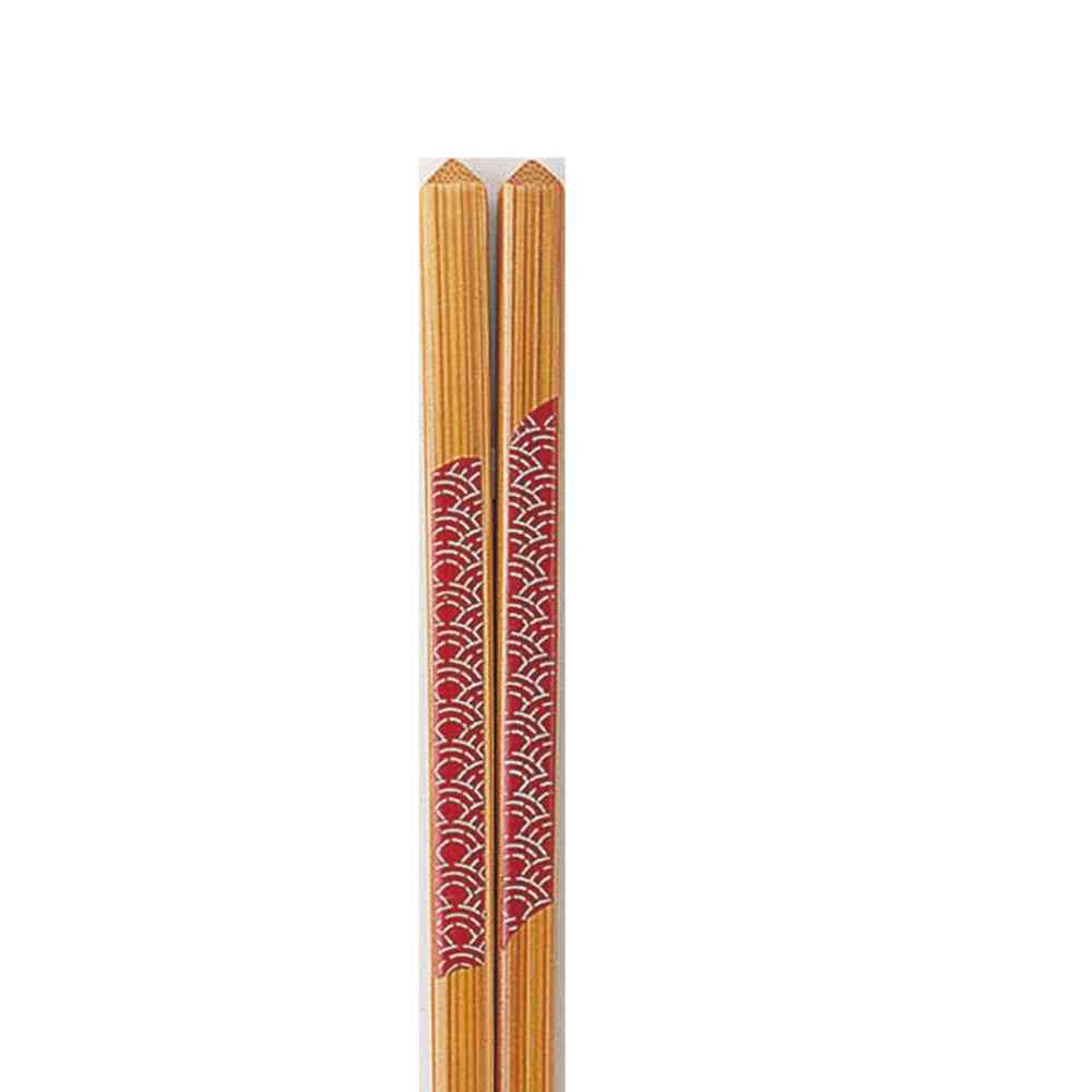 Ishida Chopsticks Hosotake Seigaiha Red 22.5cm 1 Pair