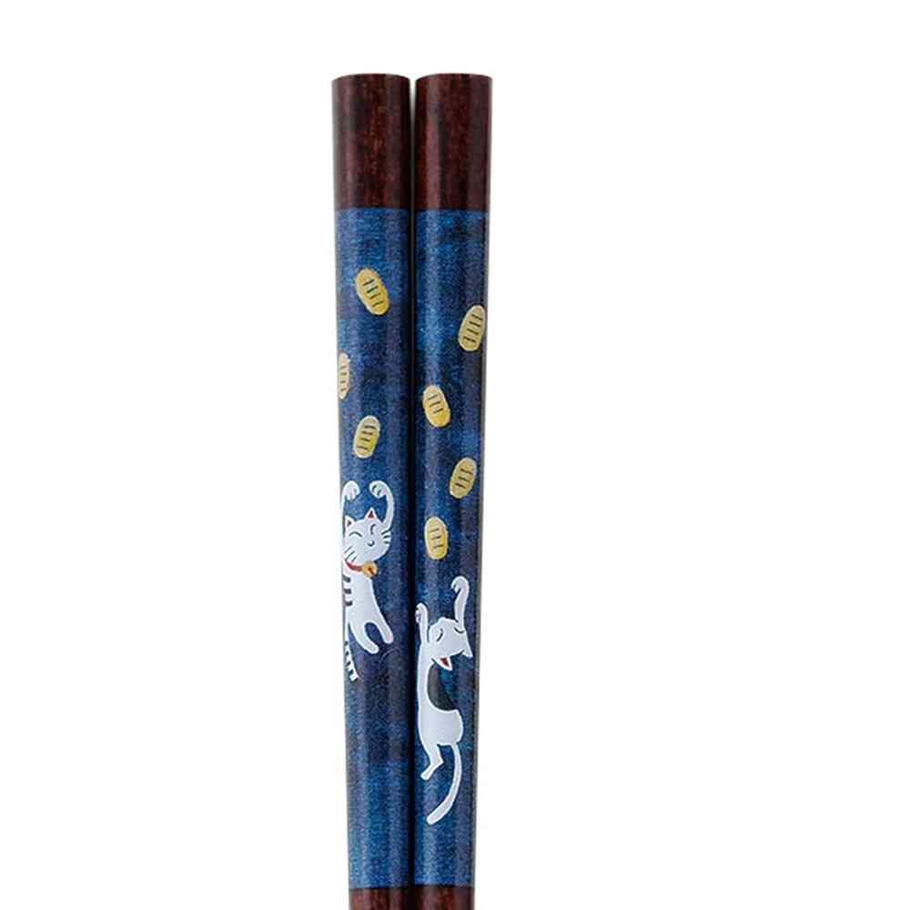 Ishida Chopsticks Cat with Gold Coins 23cm 1 Pair