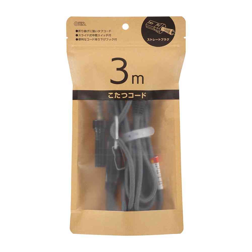 Ohm Electric Kotatsu Cord Straight Plug 3m 00-1501