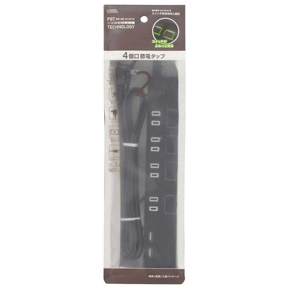 Ohm Electric Energy Saving Tap Lightning Guard 4 Outlets with USB Ports HS-TPKU42K-22