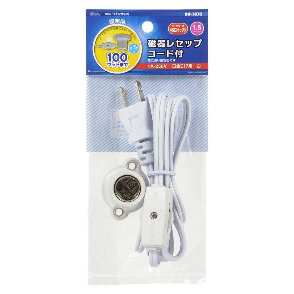 Ohm Electric Ceramic Socket E17 1.5m Cord with Switch 1 Piece