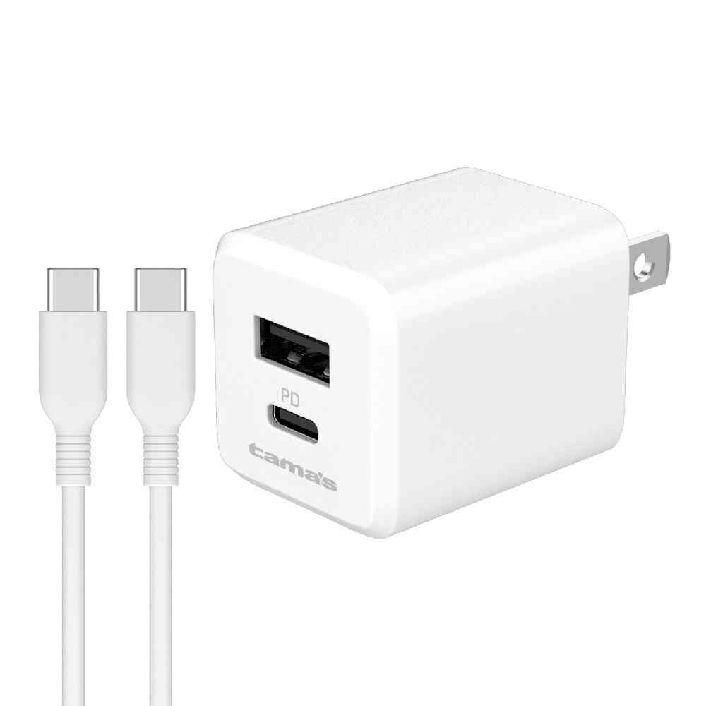 Tama Electronics PD-Compatible AC Charger 20W with C+A C to C Cable AAP156UCCC10W