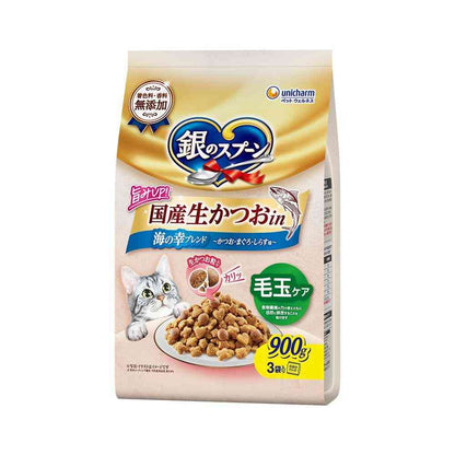 UniCharm Silver Spoon Domestic Fresh Bonito in Hairball Care Seafood Blend Bonito, Tuna, and Whitebait Flavor 900g