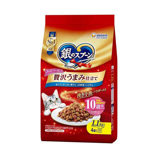 UniCharm Silver Spoon Luxury Umami Blend for Cats 10 Years and Older Tuna, Bonito, Dried Sardines, White Fish, Shirasu Flavor 1.1kg