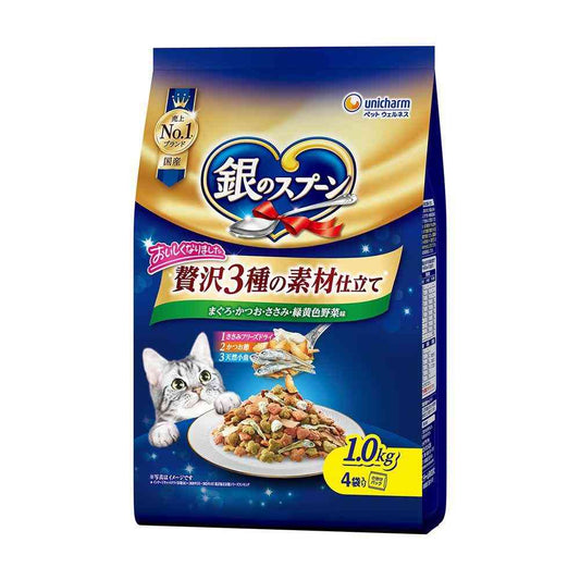 UniCharm Silver Spoon Luxury 3-Ingredient Blend Tuna, Bonito, Chicken, Green Vegetables Flavor 1.0kg