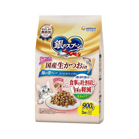 UniCharm Silver Spoon Domestic Fresh Bonito in Food to Reduce Regurgitation Seafood Blend Bonito, Tuna, Shirasu Flavor 900g