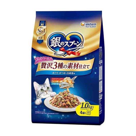 UniCharm Silver Spoon Luxury 3-Ingredient Blend Tuna, Bonito, White Fish Flavor 1.0kg