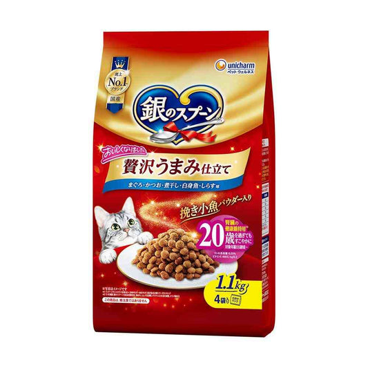 UniCharm Silver Spoon Luxury Umami Blend for Cats Over 20 Years Tuna, Bonito, Dried Sardines, White Fish, Shirasu Flavor 1.1kg