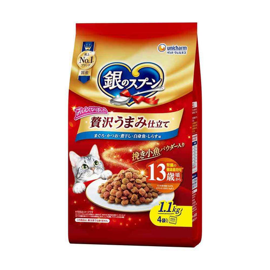 Uni-Charm Silver Spoon Luxurious Umami Blend for Cats 13 Years and Older Tuna, Bonito, Dried Sardine, White Fish, Shirasu Flavor 1.1kg