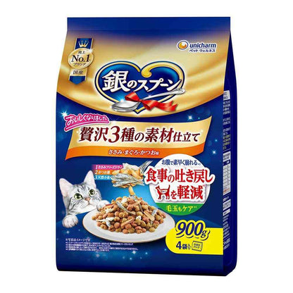 UniCharm Silver Spoon Luxury 3-Ingredient Blend Regurgitation Reduction Food Chicken, Tuna, Bonito Flavor 900g