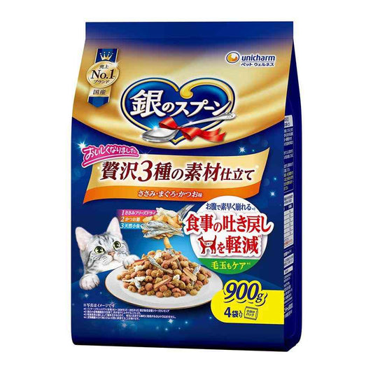 UniCharm Silver Spoon Luxury 3-Ingredient Blend Regurgitation Reduction Food Chicken, Tuna, Bonito Flavor 900g