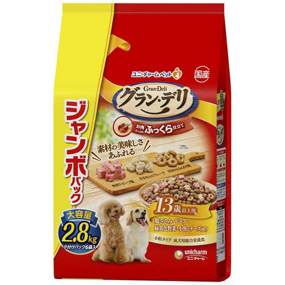 Uni-Charm Gran Deli Fluffy Dog Food for 13 Years and Older Chicken, Beef, Vegetables, Small Fish, Cheese, and Diced Beef 2.8kg (6 Small Packs)