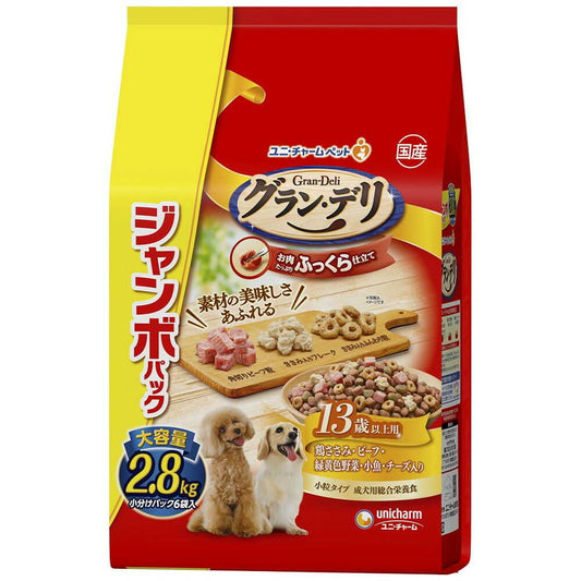 Uni-Charm Gran Deli Fluffy Dog Food for 13 Years and Older Chicken, Beef, Vegetables, Small Fish, Cheese, and Diced Beef 2.8kg (6 Small Packs)