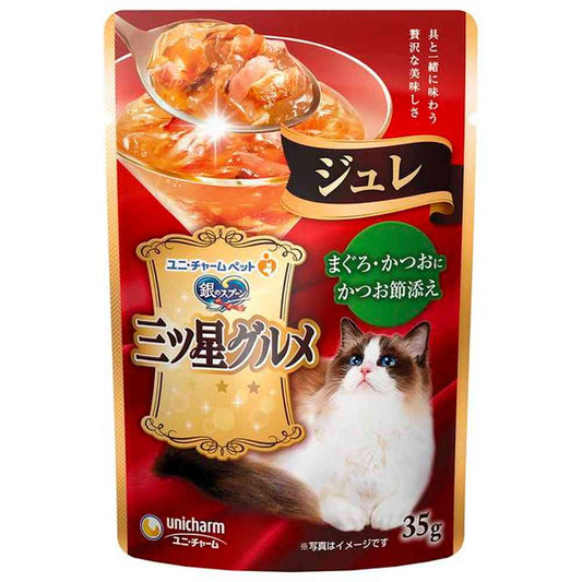 Unicharm Three-Star Gourmet Pouch Jelly Tuna & Bonito with Bonito Flakes 35g