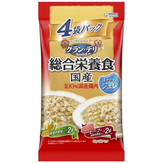 UniCharm Gran Deli Complete Nutrition Pouch Jelly for Adult Dogs with Vegetables and Beef 65g x 4 Bags