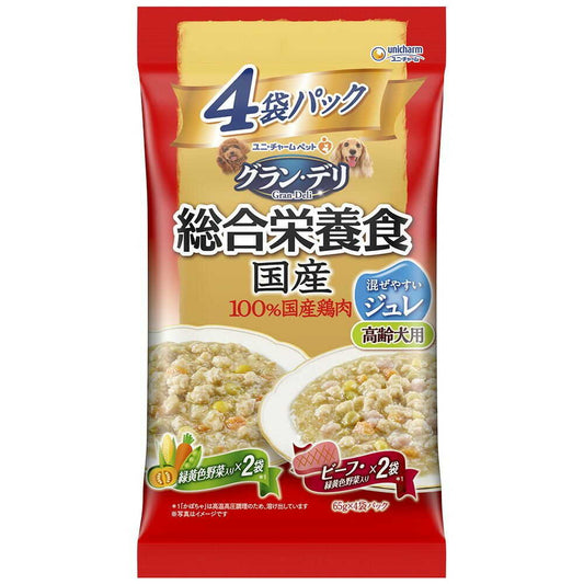 Uni-Charm Gran Deli Complete Nutrition Food - Domestic Pouch Jelly for Senior Dogs with Vegetables & Beef 65g x 4 Bags
