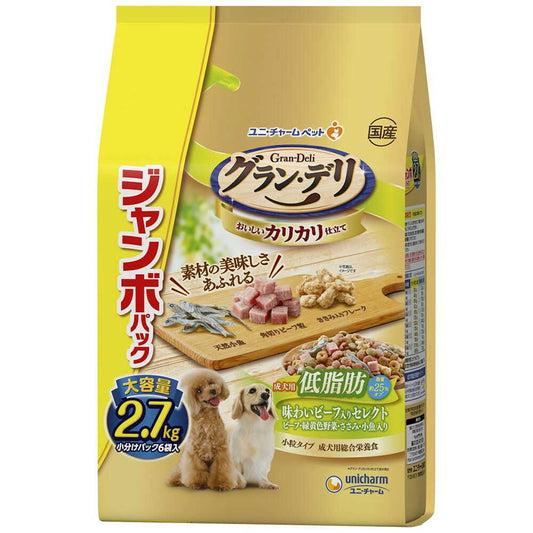 Uni-Charm Gran Deli Crunchy Low-Fat Beef Flavor Select Beef, Vegetables, Chicken, Small Fish 2.7kg (6 Small Packs)