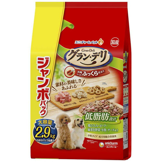 Uni-Charm Gran Deli Fluffy Low-Fat Chicken, Beef, Vegetables, Small Fish, Cheese, and Diced Beef 2.9kg (6 Small Packs)