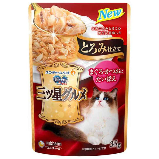 Unicharm Mitsuboshi Gourmet Pouch Thickened Tuna with Sea Bream 35g