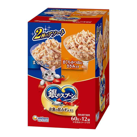 Uni-Charm Silver Spoon Pouch Tuna & Tuna with Chicken 60g × 12 Bags