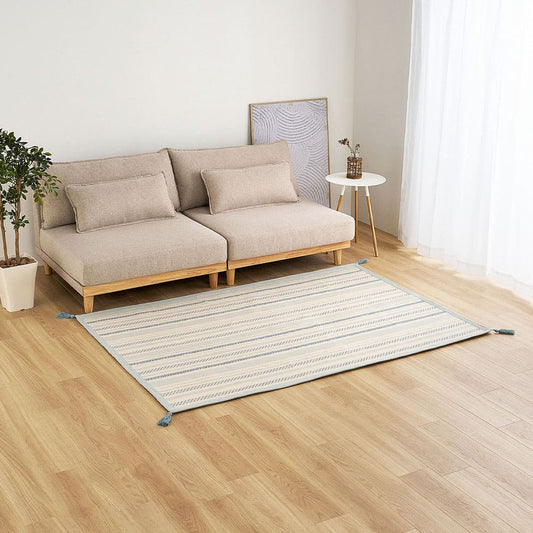 インド綿ラグ キラナ ブルー 約130×185cm 【直送品】 返品・キャンセル・他商品と同時購入は不可