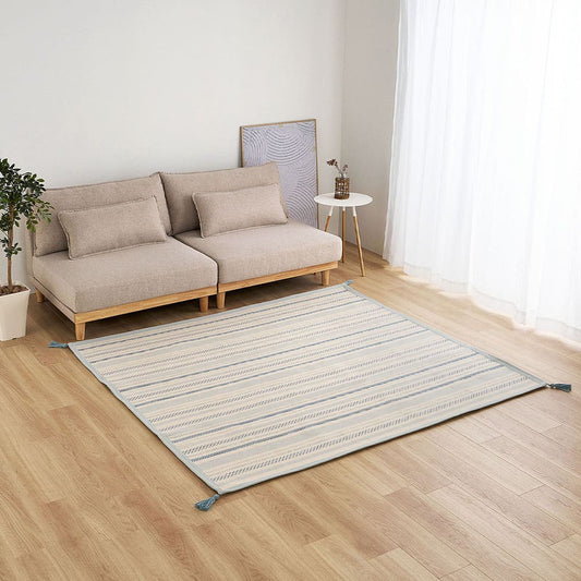 インド綿ラグ キラナ ブルー約185×185cm 【直送品】 返品・キャンセル・他商品と同時購入は不可