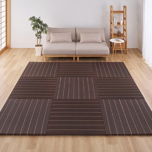 Rin Tatami Mat (9 Pieces) Approx. 82×82×2.5cm Brown
