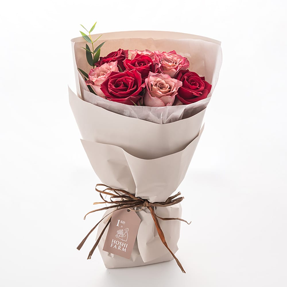 Frill Bouquet Nuance Red 8 Stems & Ginza Senbikiya Chocolate Pound Cake