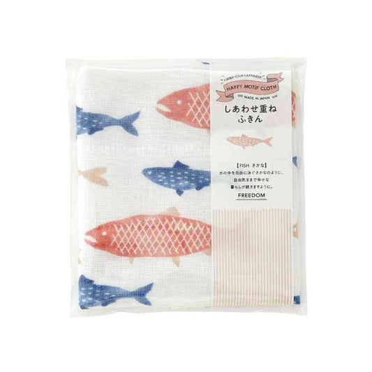 Fujie Happy Motif Shiawase Kasane Dish Cloth Fish KF-003