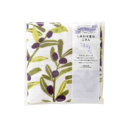 Fujie Happy Motif Shiawase Kasane Dish Cloth Olive KF-006