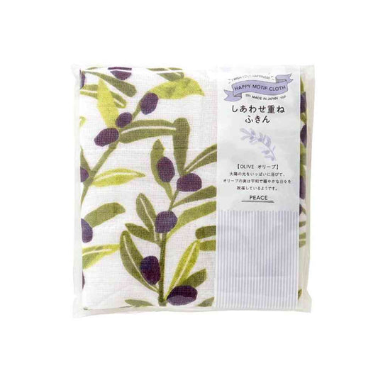 Fujie Happy Motif Shiawase Kasane Dish Cloth Olive KF-006